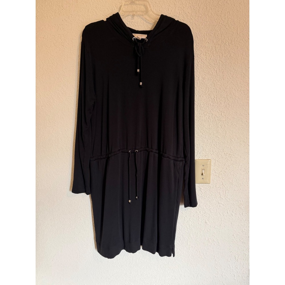 Michael Kors Black Hooded Long Sleeve Drawstring Waist‎ Hoodie Dress Large